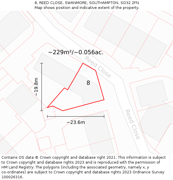 8, REED CLOSE, SWANMORE, SOUTHAMPTON, SO32 2FN: Plot and title map