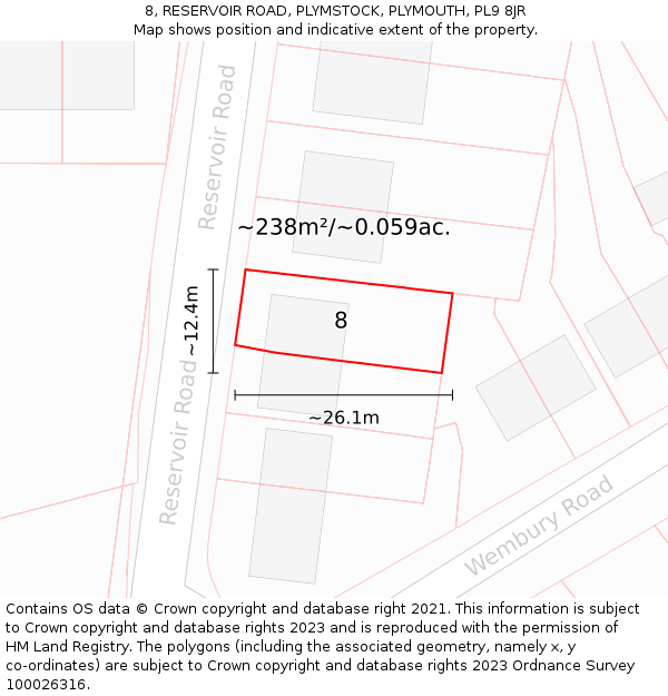 8, RESERVOIR ROAD, PLYMSTOCK, PLYMOUTH, PL9 8JR: Plot and title map