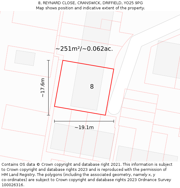 8, REYNARD CLOSE, CRANSWICK, DRIFFIELD, YO25 9PG: Plot and title map