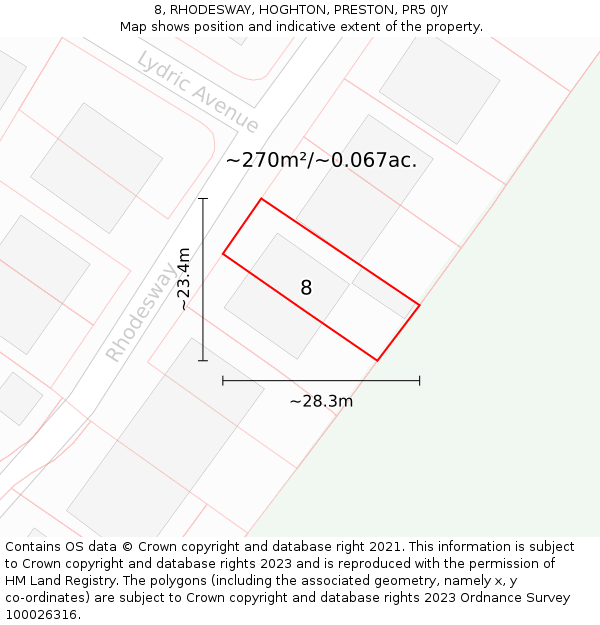 8, RHODESWAY, HOGHTON, PRESTON, PR5 0JY: Plot and title map