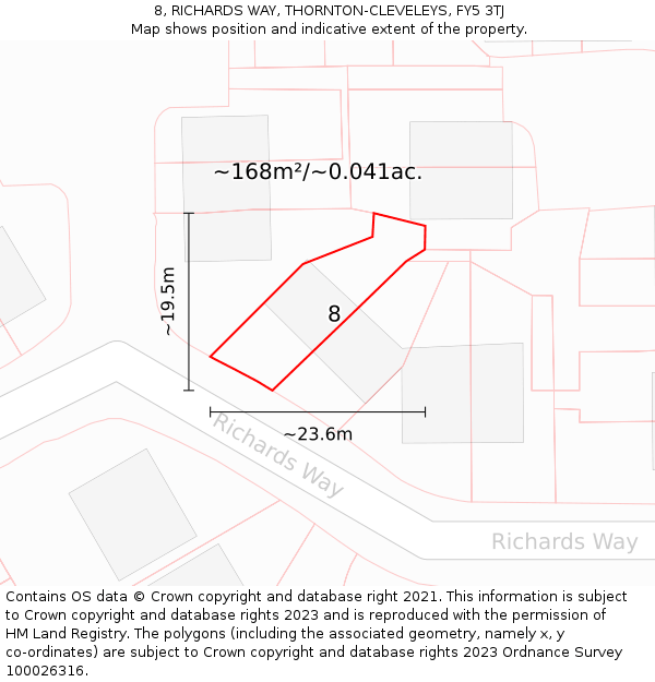 8, RICHARDS WAY, THORNTON-CLEVELEYS, FY5 3TJ: Plot and title map