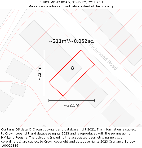 8, RICHMOND ROAD, BEWDLEY, DY12 2BH: Plot and title map