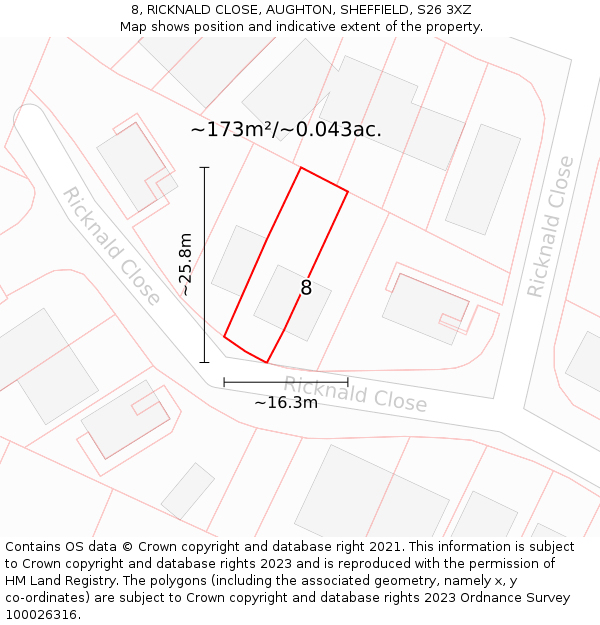 8, RICKNALD CLOSE, AUGHTON, SHEFFIELD, S26 3XZ: Plot and title map