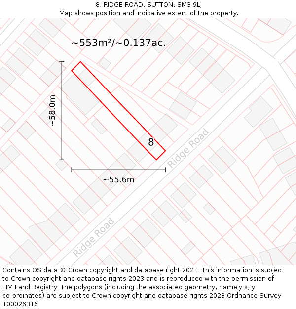 8, RIDGE ROAD, SUTTON, SM3 9LJ: Plot and title map