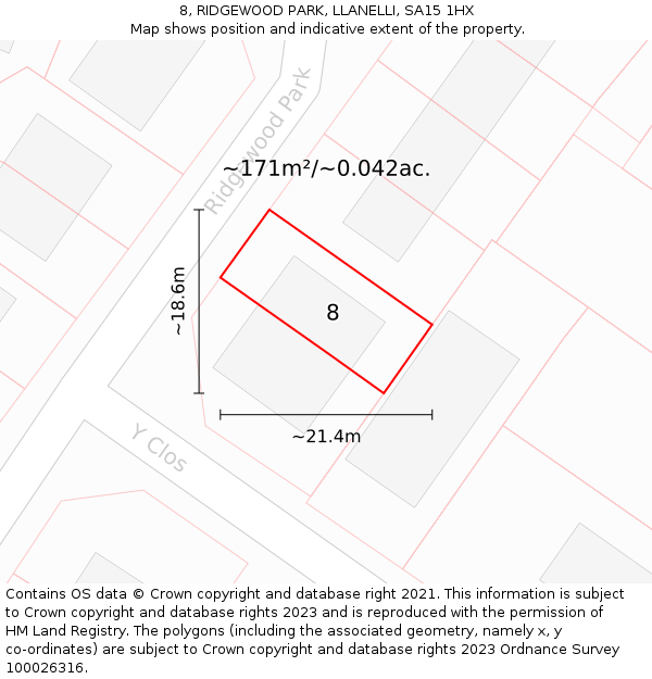 8, RIDGEWOOD PARK, LLANELLI, SA15 1HX: Plot and title map