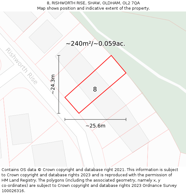 8, RISHWORTH RISE, SHAW, OLDHAM, OL2 7QA: Plot and title map