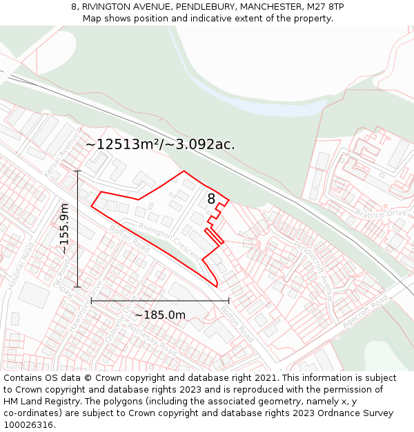 8, RIVINGTON AVENUE, PENDLEBURY, MANCHESTER, M27 8TP: Plot and title map