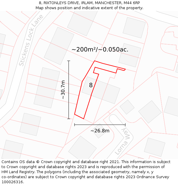 8, RIXTONLEYS DRIVE, IRLAM, MANCHESTER, M44 6RP: Plot and title map