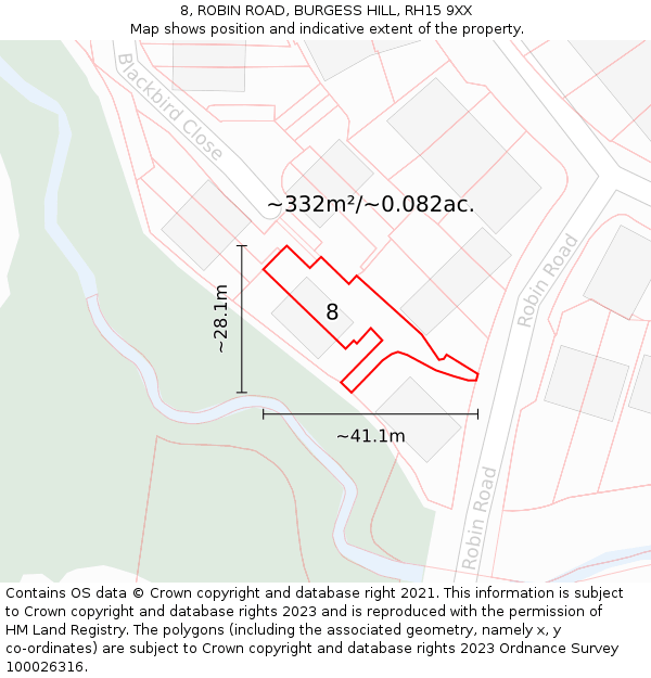 8, ROBIN ROAD, BURGESS HILL, RH15 9XX: Plot and title map