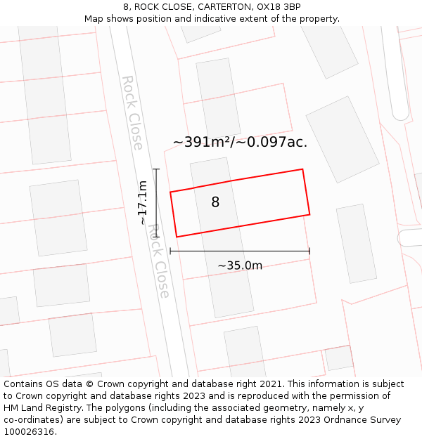 8, ROCK CLOSE, CARTERTON, OX18 3BP: Plot and title map