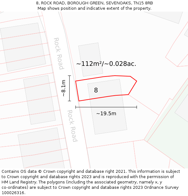 8, ROCK ROAD, BOROUGH GREEN, SEVENOAKS, TN15 8RB: Plot and title map