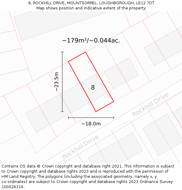 8, ROCKHILL DRIVE, MOUNTSORREL, LOUGHBOROUGH, LE12 7DT: Plot and title map