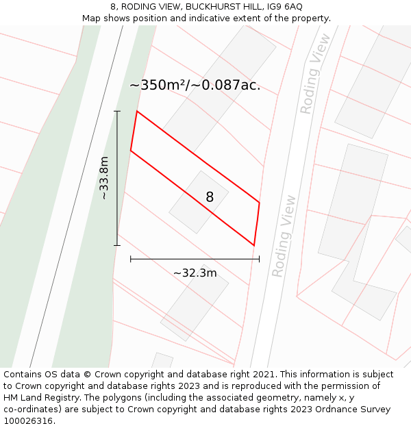 8, RODING VIEW, BUCKHURST HILL, IG9 6AQ: Plot and title map