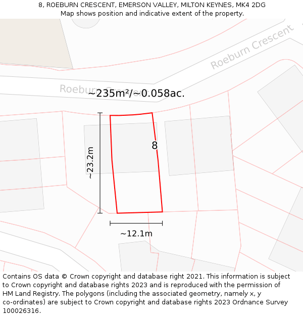 8, ROEBURN CRESCENT, EMERSON VALLEY, MILTON KEYNES, MK4 2DG: Plot and title map