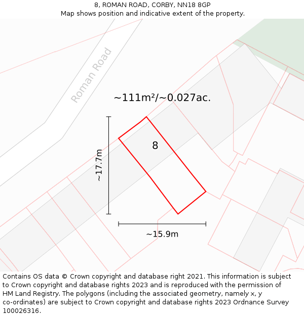 8, ROMAN ROAD, CORBY, NN18 8GP: Plot and title map