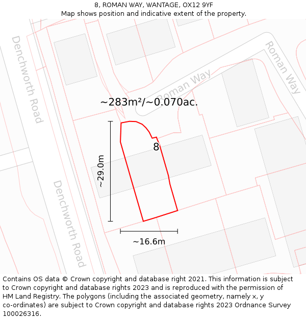 8, ROMAN WAY, WANTAGE, OX12 9YF: Plot and title map