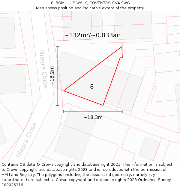 8, ROMULUS WALK, COVENTRY, CV4 9WG: Plot and title map