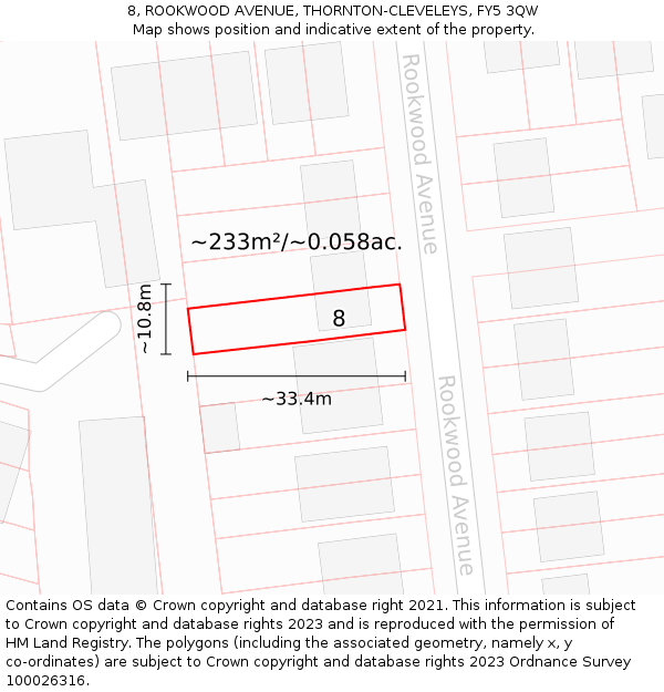 8, ROOKWOOD AVENUE, THORNTON-CLEVELEYS, FY5 3QW: Plot and title map