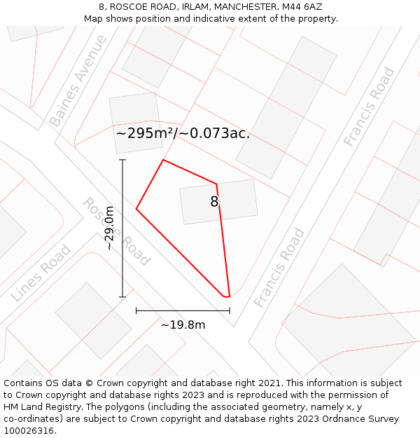 8, ROSCOE ROAD, IRLAM, MANCHESTER, M44 6AZ: Plot and title map