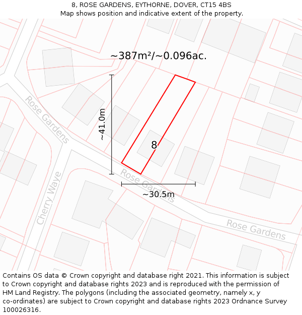 8, ROSE GARDENS, EYTHORNE, DOVER, CT15 4BS: Plot and title map