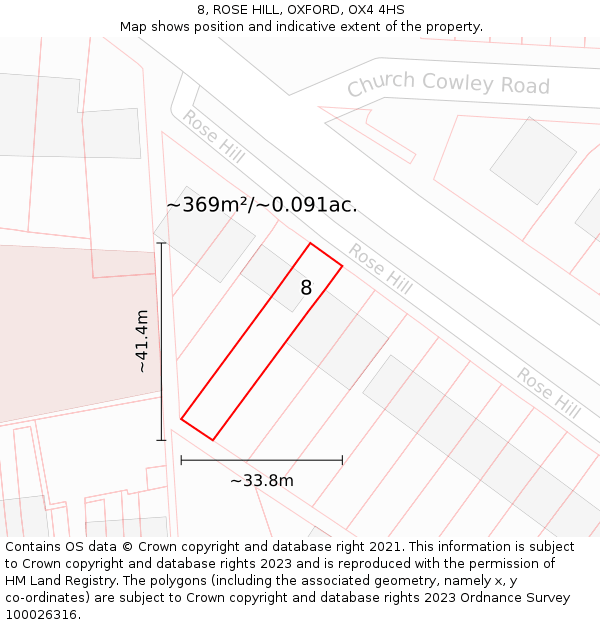 8, ROSE HILL, OXFORD, OX4 4HS: Plot and title map