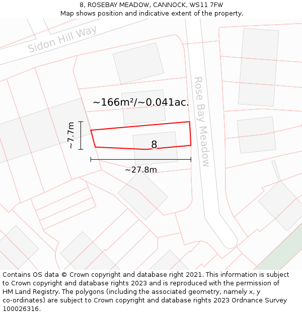 8, ROSEBAY MEADOW, CANNOCK, WS11 7FW: Plot and title map