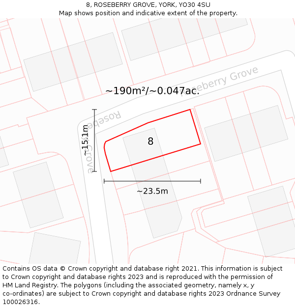 8, ROSEBERRY GROVE, YORK, YO30 4SU: Plot and title map