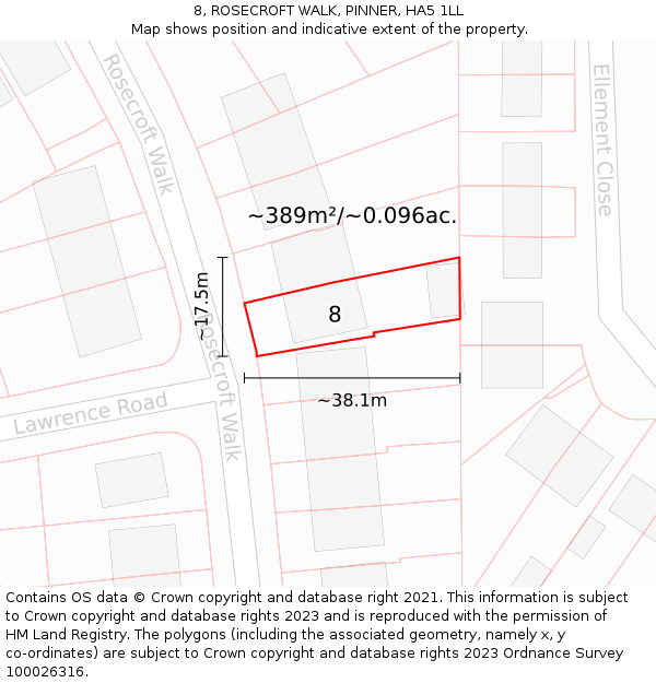 8, ROSECROFT WALK, PINNER, HA5 1LL: Plot and title map