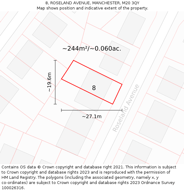 8, ROSELAND AVENUE, MANCHESTER, M20 3QY: Plot and title map