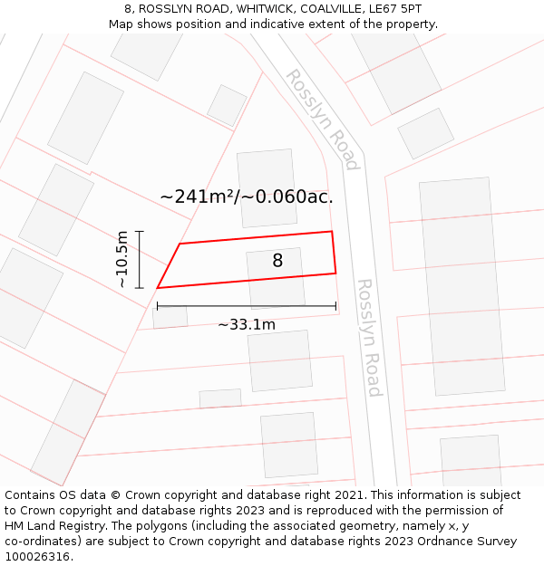 8, ROSSLYN ROAD, WHITWICK, COALVILLE, LE67 5PT: Plot and title map