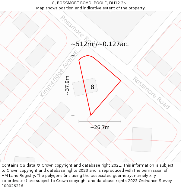 8, ROSSMORE ROAD, POOLE, BH12 3NH: Plot and title map