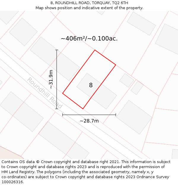 8, ROUNDHILL ROAD, TORQUAY, TQ2 6TH: Plot and title map