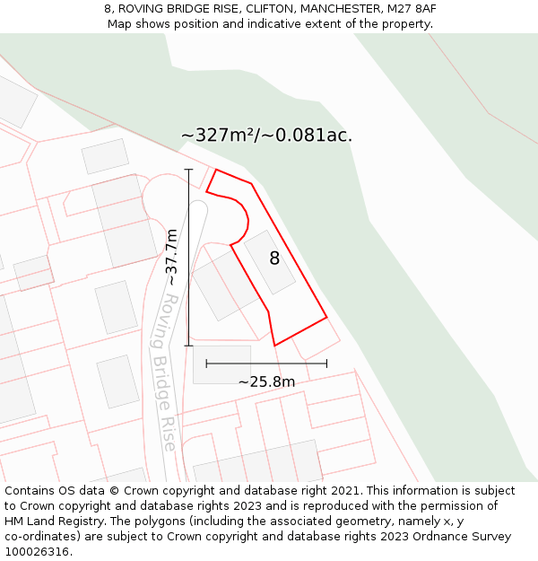 8, ROVING BRIDGE RISE, CLIFTON, MANCHESTER, M27 8AF: Plot and title map