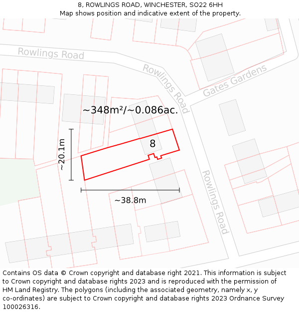 8, ROWLINGS ROAD, WINCHESTER, SO22 6HH: Plot and title map