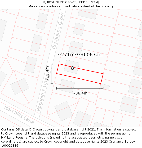 8, ROXHOLME GROVE, LEEDS, LS7 4JJ: Plot and title map