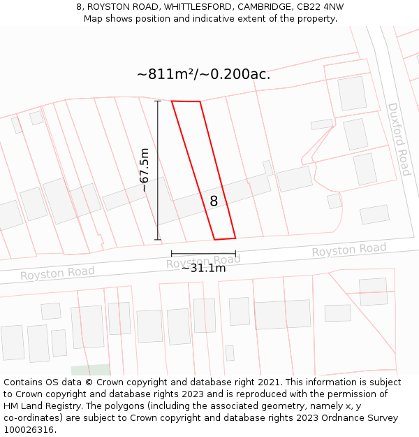 8, ROYSTON ROAD, WHITTLESFORD, CAMBRIDGE, CB22 4NW: Plot and title map