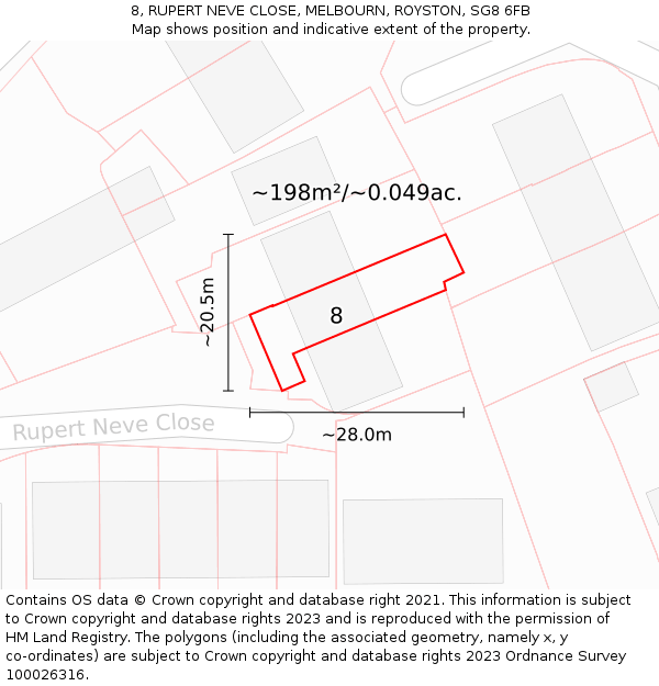 8, RUPERT NEVE CLOSE, MELBOURN, ROYSTON, SG8 6FB: Plot and title map