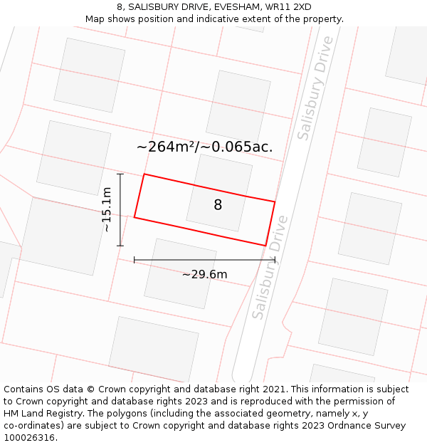 8, SALISBURY DRIVE, EVESHAM, WR11 2XD: Plot and title map