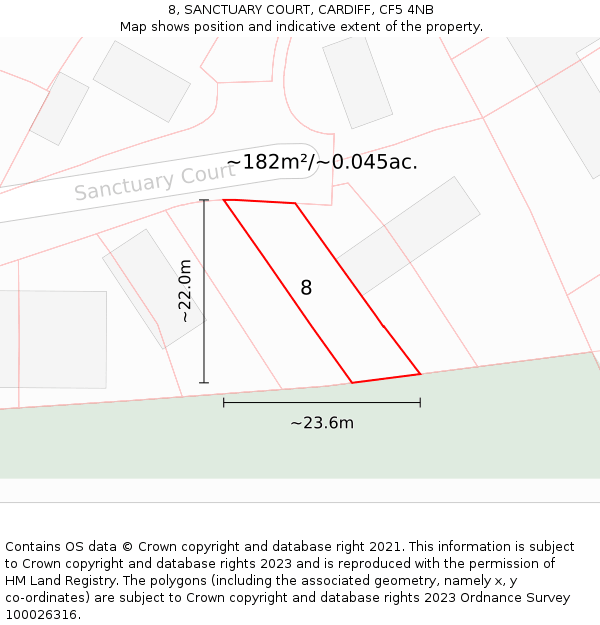 8, SANCTUARY COURT, CARDIFF, CF5 4NB: Plot and title map