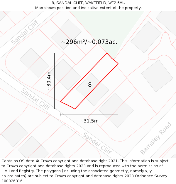 8, SANDAL CLIFF, WAKEFIELD, WF2 6AU: Plot and title map