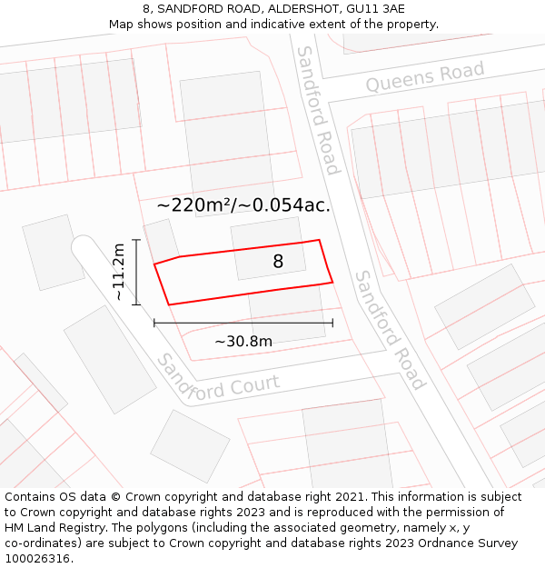 8, SANDFORD ROAD, ALDERSHOT, GU11 3AE: Plot and title map