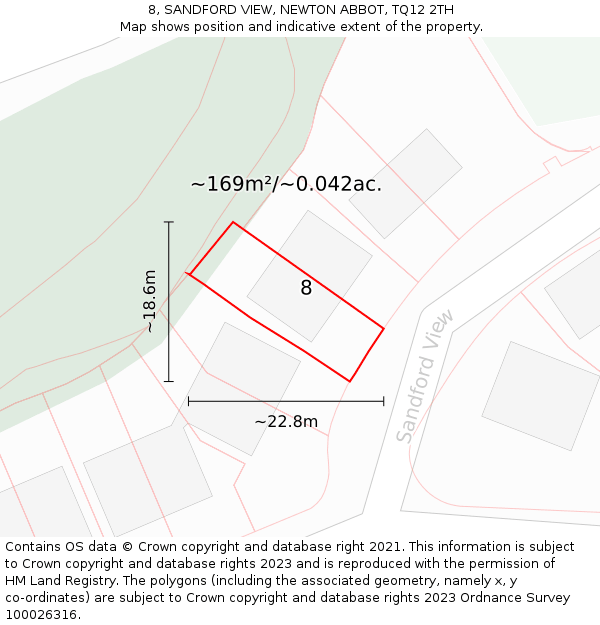 8, SANDFORD VIEW, NEWTON ABBOT, TQ12 2TH: Plot and title map