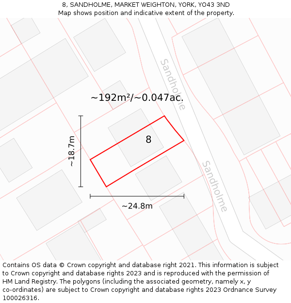 8, SANDHOLME, MARKET WEIGHTON, YORK, YO43 3ND: Plot and title map