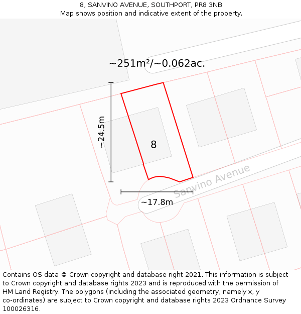 8, SANVINO AVENUE, SOUTHPORT, PR8 3NB: Plot and title map