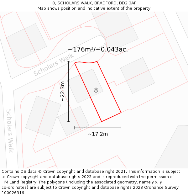 8, SCHOLARS WALK, BRADFORD, BD2 3AF: Plot and title map