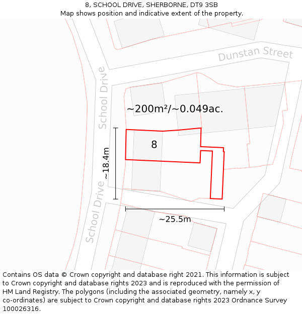 8, SCHOOL DRIVE, SHERBORNE, DT9 3SB: Plot and title map