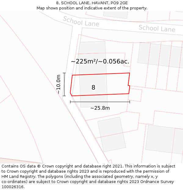 8, SCHOOL LANE, HAVANT, PO9 2GE: Plot and title map