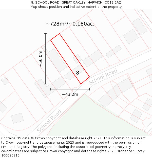 8, SCHOOL ROAD, GREAT OAKLEY, HARWICH, CO12 5AZ: Plot and title map