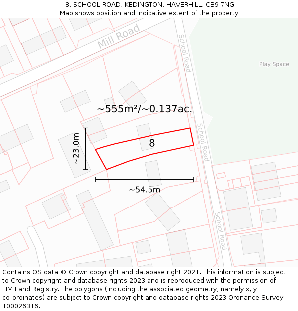 8, SCHOOL ROAD, KEDINGTON, HAVERHILL, CB9 7NG: Plot and title map