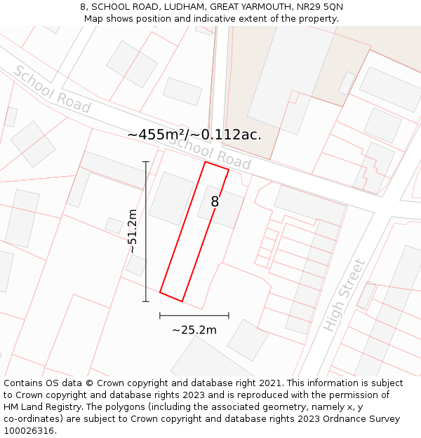 8, SCHOOL ROAD, LUDHAM, GREAT YARMOUTH, NR29 5QN: Plot and title map